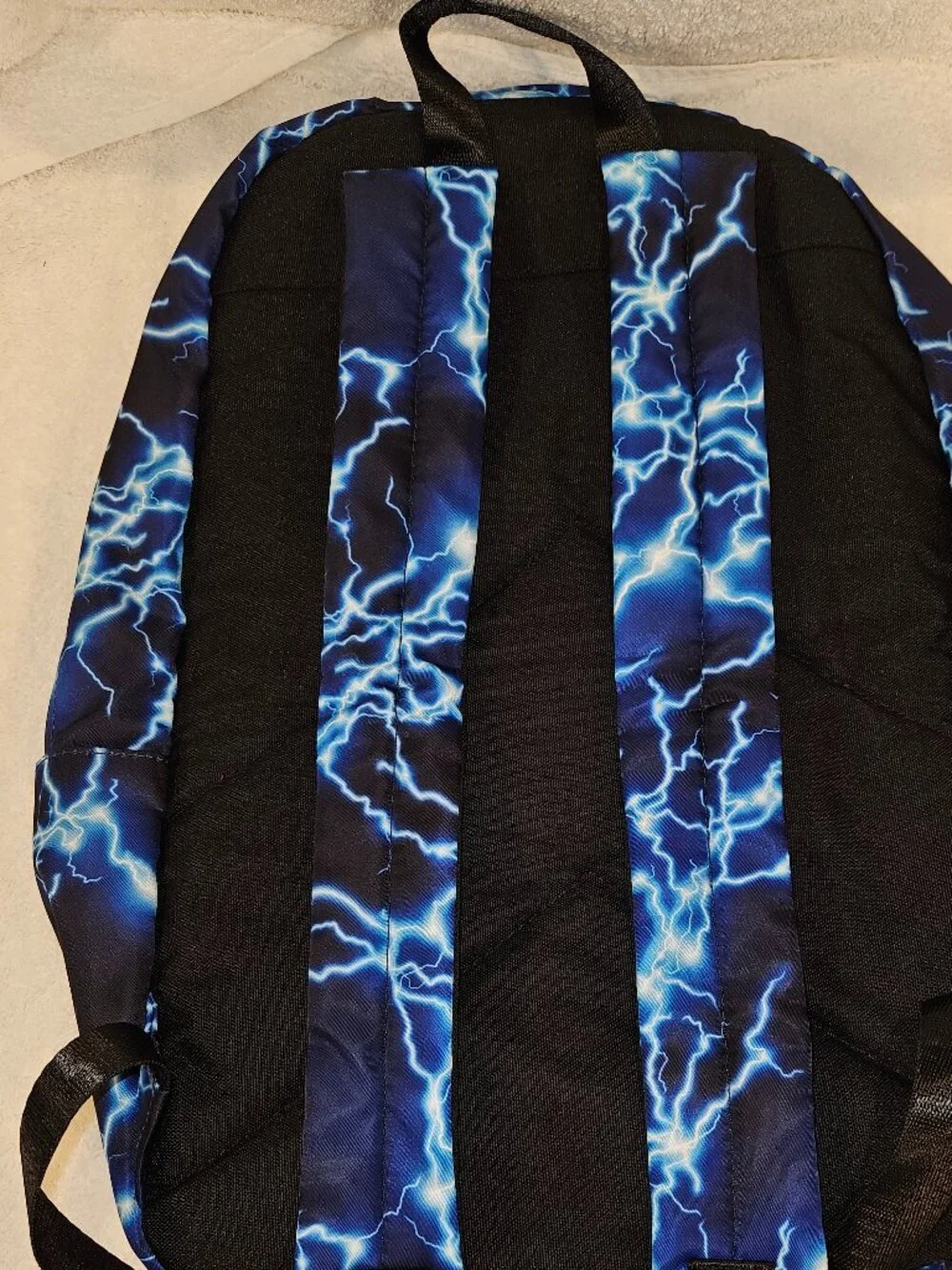 Lightning Print Backpack – Blue and White Design with 3 external pockets